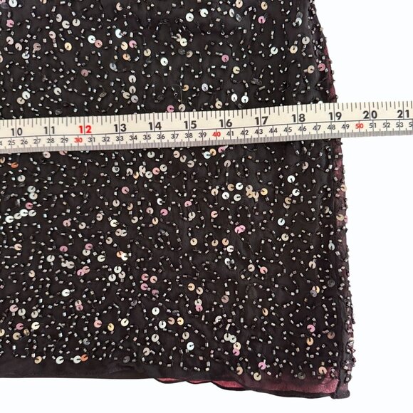 Pisarro Nights Black 100% Silk Sequin Dress Womens 8 Cold Shoulder Elegant LBD - Picture 12 of 15